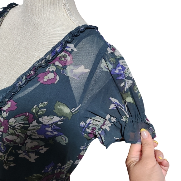 CONVERSE Mini Dress Womens Medium Floral Y2K Empire Waist Babydoll Grunge Skater - Picture 5 of 15